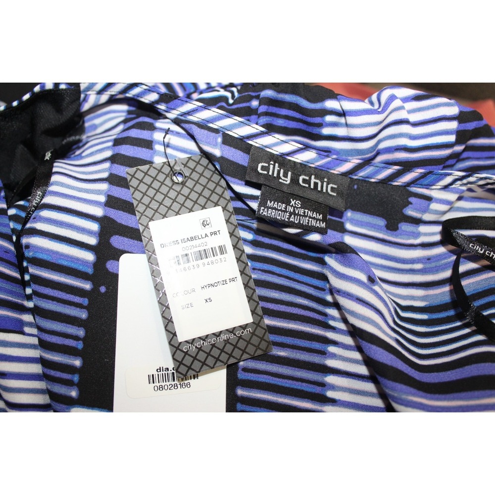 City Chic Isabella Hypnotize Print Tie Waist Faux Wrap Ruffle Dress XS/14 NWT - Picture 7 of 7